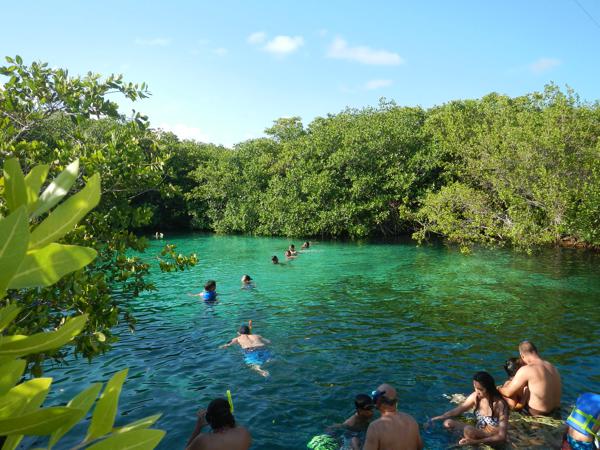 Bañistas disfrutando en la superficie de Cenotes Manatí.