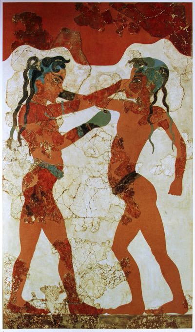 Fresco minoicos denotando el origen antiguo del boxeo.