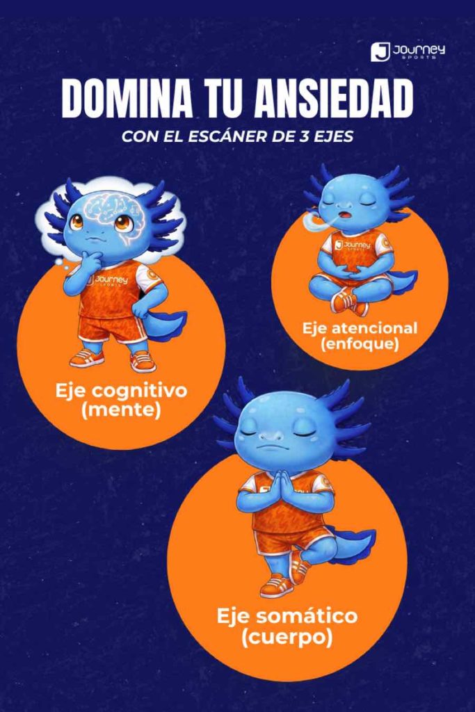Infografía representativa de los tres ejes de la Teoría Multidimensional de la Ansiedad.