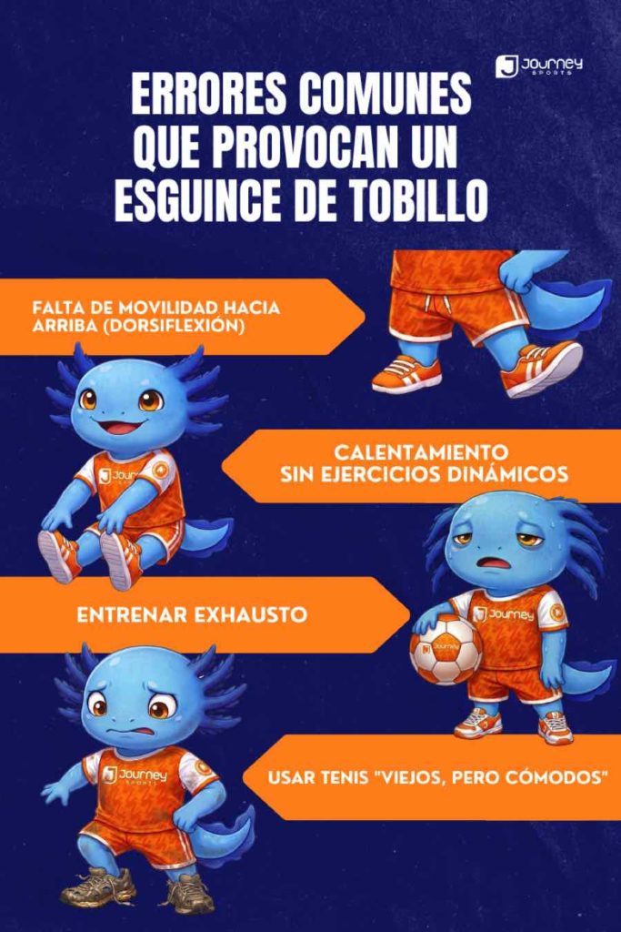 Infografía que señala los errores comunes que provocan un esguince de tobillo.